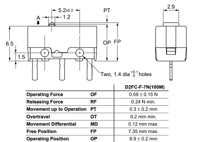 Omron Electronics Commutateur de base ultra-subminiature D2FC